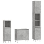 vidaXL Bathroom Cabinet Set Sink Cabinet 3-Piece Set Cement Grey Engineered Wood